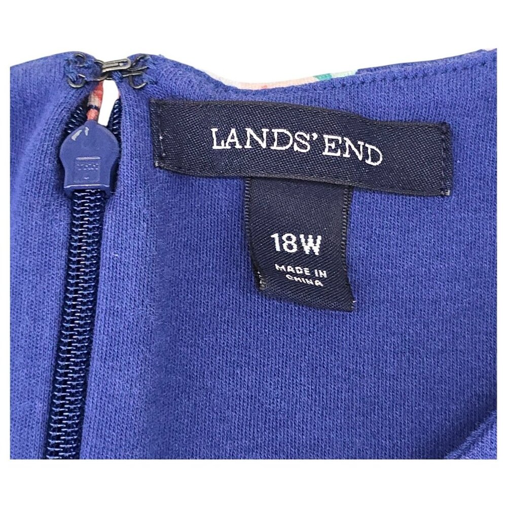 Lands End Women's Sleeveless Ponte Sheath Midi Dress Blue Floral Size 18W - Picture 10 of 16